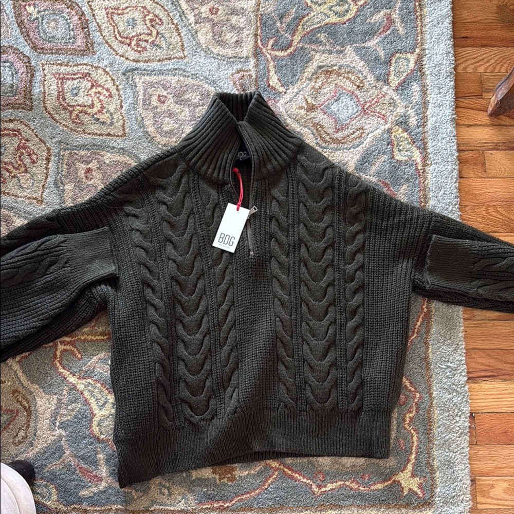 BDG Mens Black Cable Knit Sweater